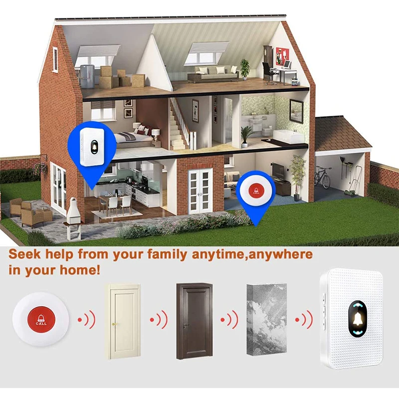 Устройство для домашнего пейджера Daytech LC01 3-2-01W, батарея для пейджера, система дистанционного пейджера для детской комнаты с 2 приемниками и 3 аварийными кнопками