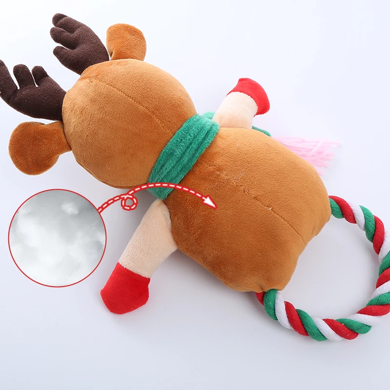 2024 Hot Sale Colorful Christmas Dog Toy Elk Pet Squeak Toys Santa Claus Rope Plush Dog Toy