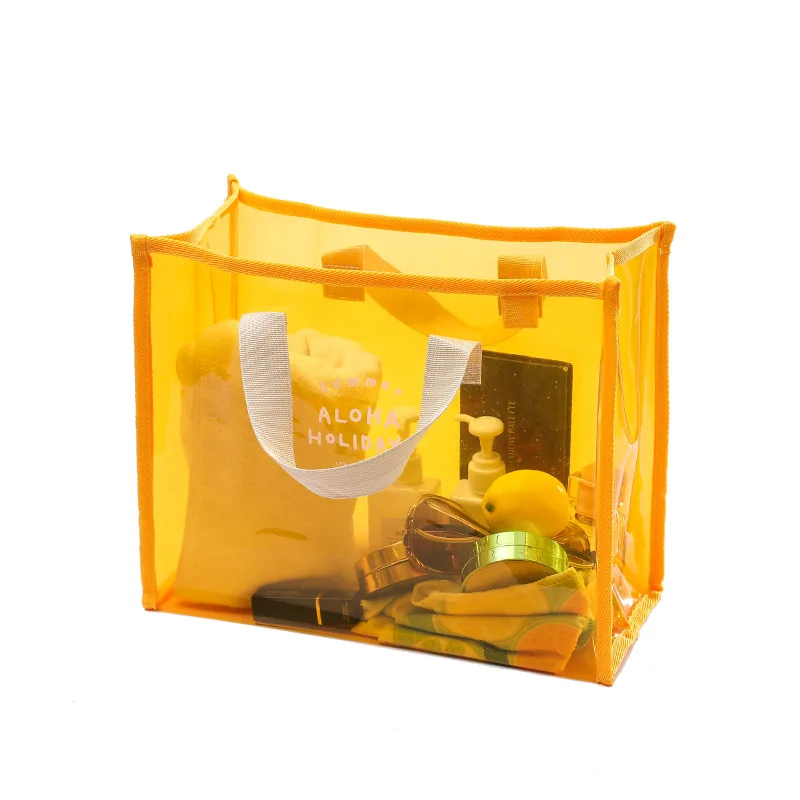Transparent PVC Jelly Beach Shoulder Bag Clear Plastic Tote Bags Two Handles Open Thread Logo Travel Shopping Gifts Summer Use