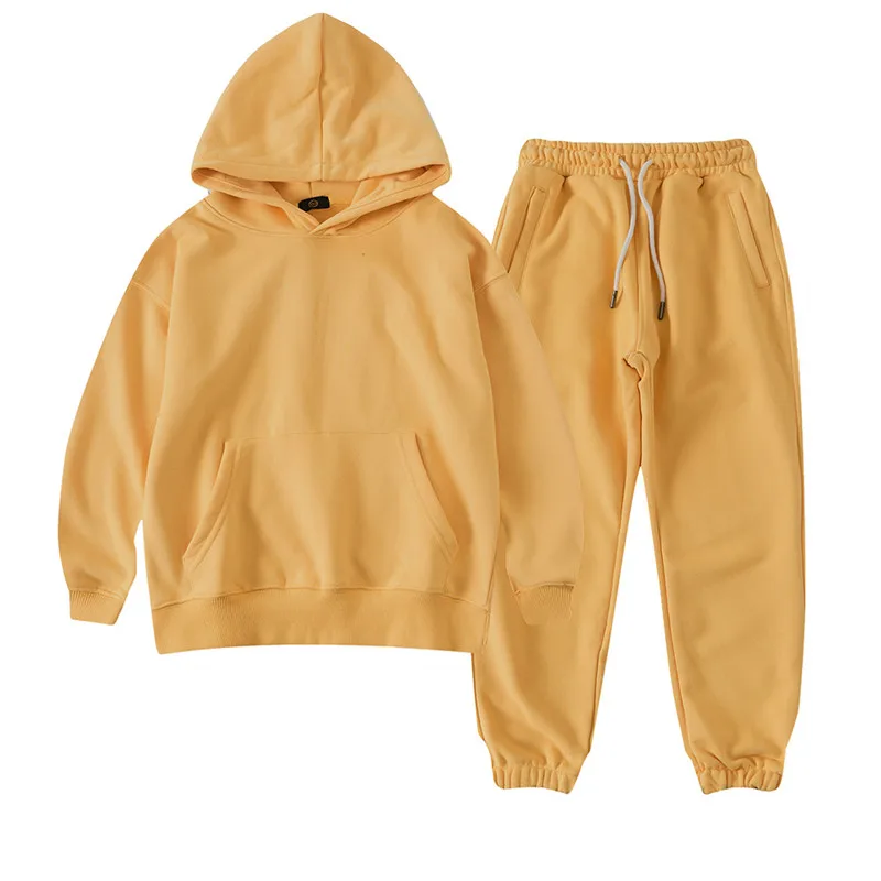  wholesale Kids Sweat Suits Children Boys Girls Solid Hooded Pullover Track Suit High Quality Jogger Clothing
