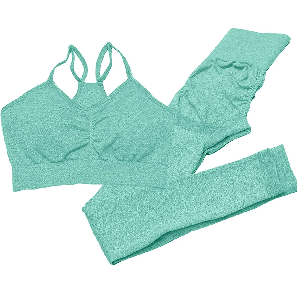  Custom Design Color Women Workout Sports Bra Brief Sets 2 Piece High Waist Seamless Leggings Gym Fitness