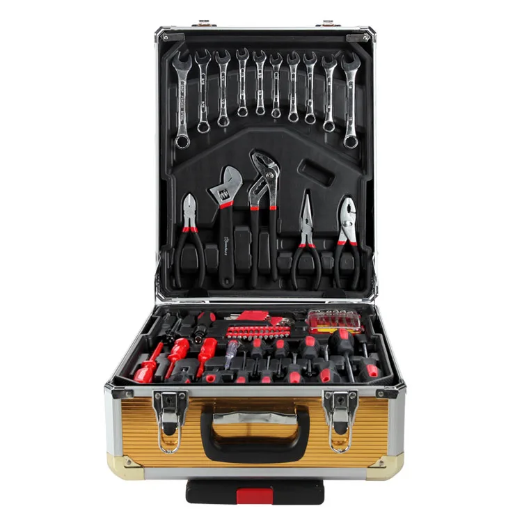 186pcs Professional Hand Tools Plastic Wheel Trolley Tool Box Set
