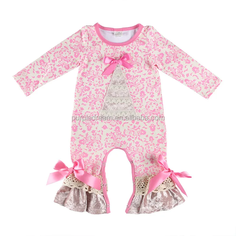 
Sweet Milk Silk Custom Design Kids Clothes Floral Printed Lace Ruffles Girl Onesie In Rompers 
