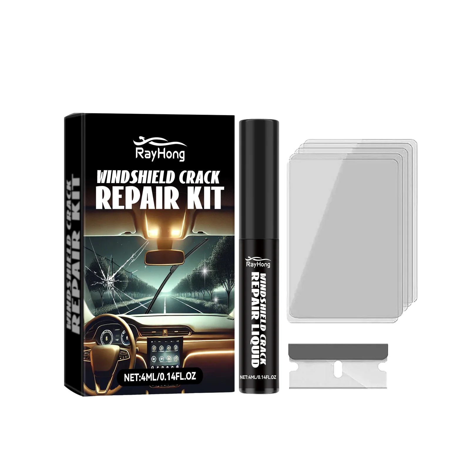 Hot selling RAYHONG front and rear glass with clear visibility durable and seamless connection car windshield crack repair kit