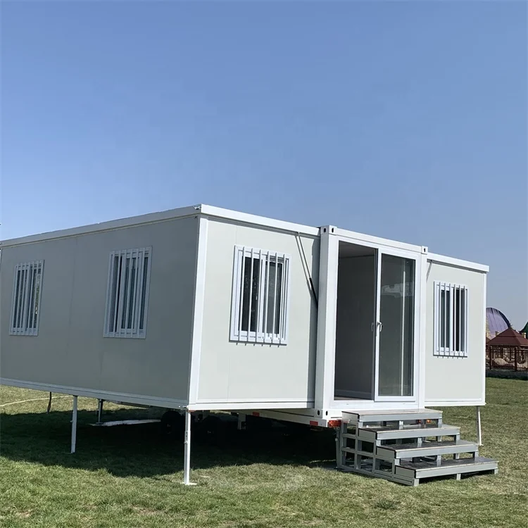 Hot sale prefab 20 40 ft steel frame container caravan cabin house on wheels for europe