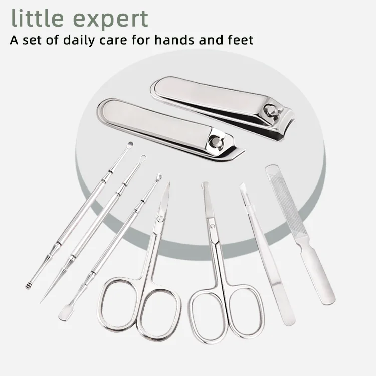 Support customized logo 8 In 1 Stainless Steel nail clipper Set Grooming kit Manicure Set Travel Luxury Manicure