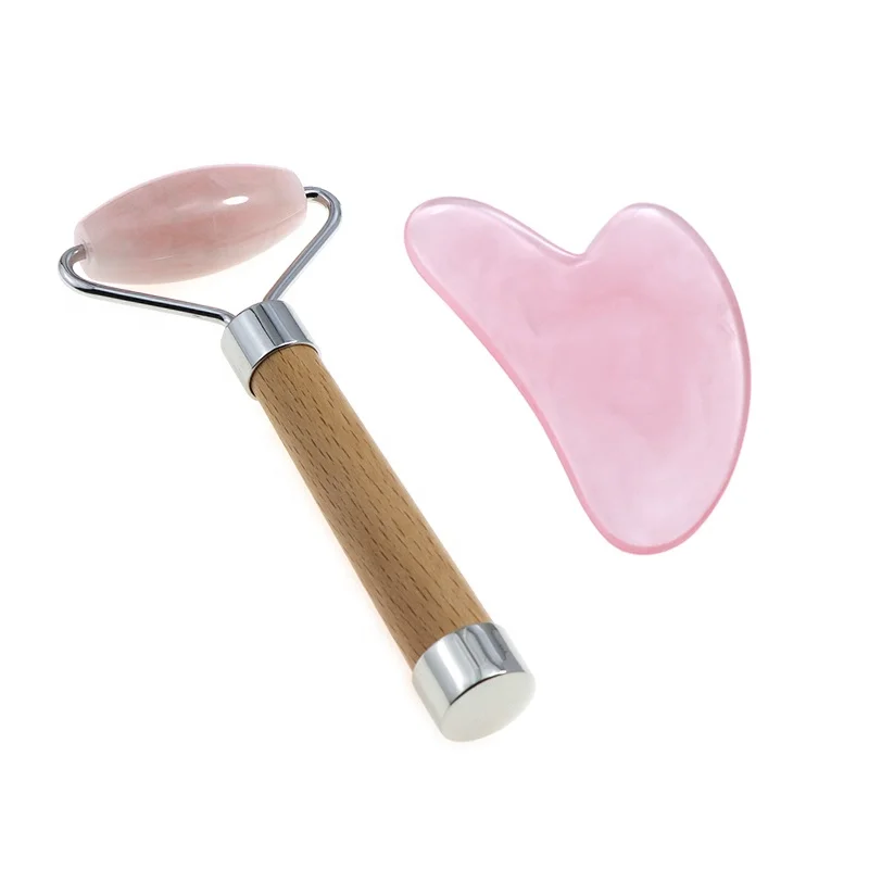 natural germanium cosmetics rose quartz facial massager white jade roller gua sha face roller with eye mask