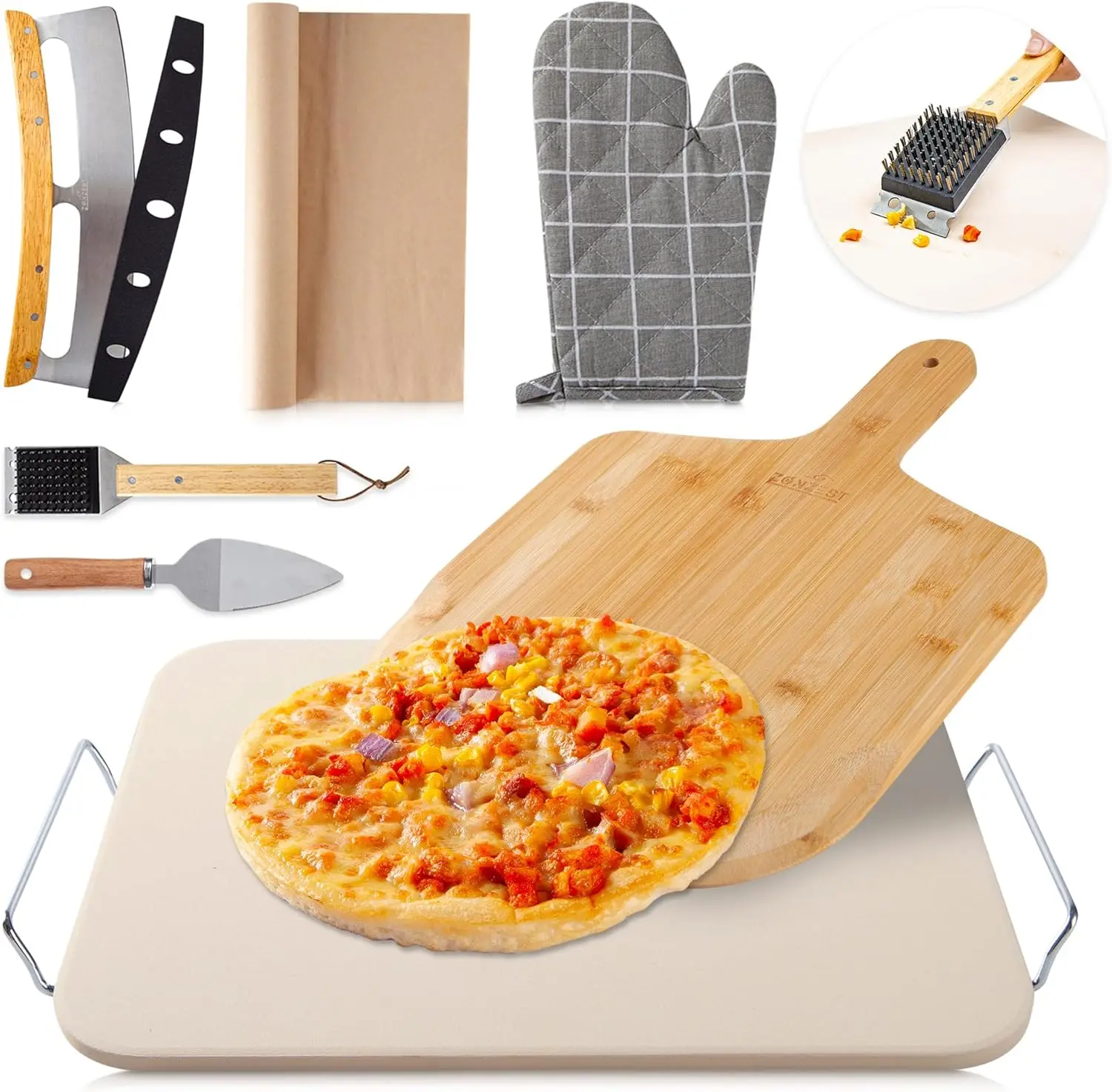 Bake tools set Ceramic Baking Pizza peel Set with Cutter pizza peel foldable pizza oven stone gas with rotating stone