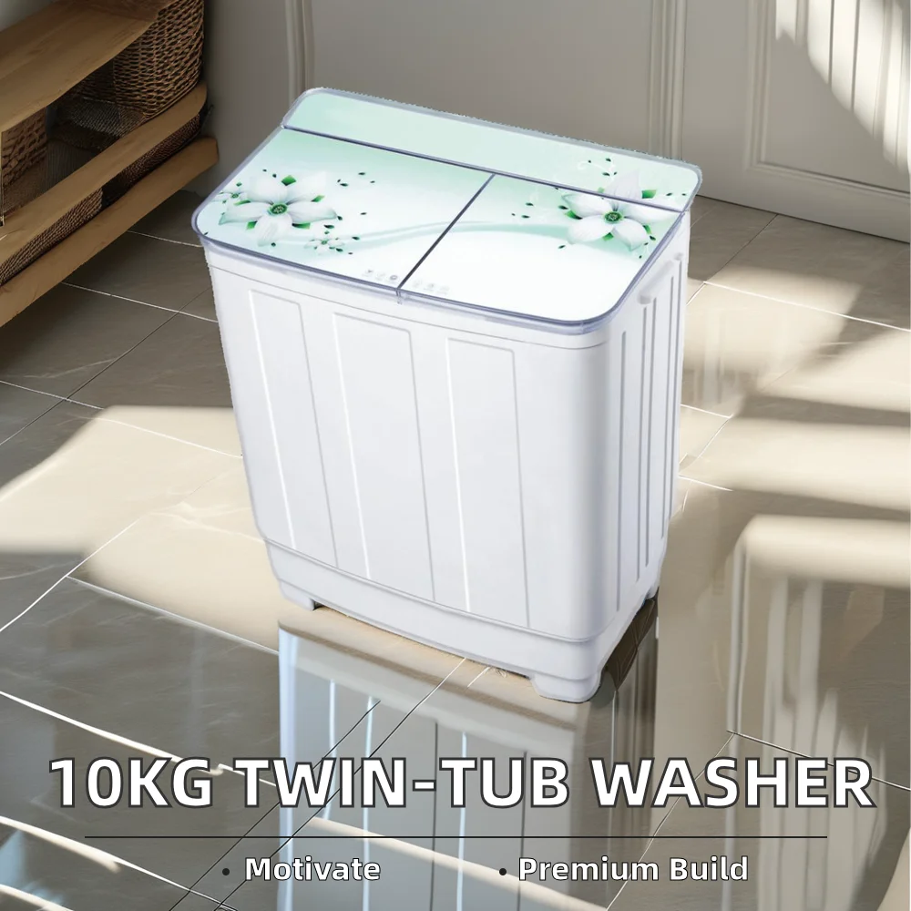 10.0kg Semi-Automatic Twin-Tub Electric Washing Machine Top Loading Stainless Steel Housing Plastic Body New Condition