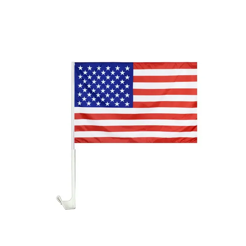 Huiyi Promotional Usa Car Flag 100D Polyester 30X45Cm Car Flag With Pole Black