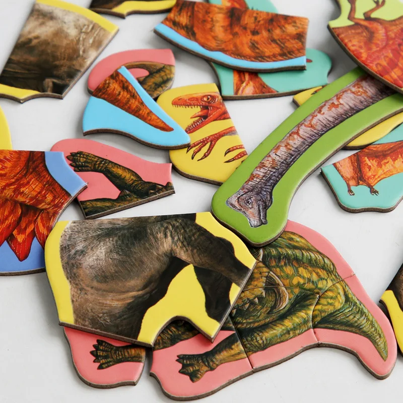 Wooden Jigsaw Puzzles Magnetic Doodle Puzzles Dinosaur Mix and Match Game STEM Fine Motor Skill Activity Puzzle for Kids