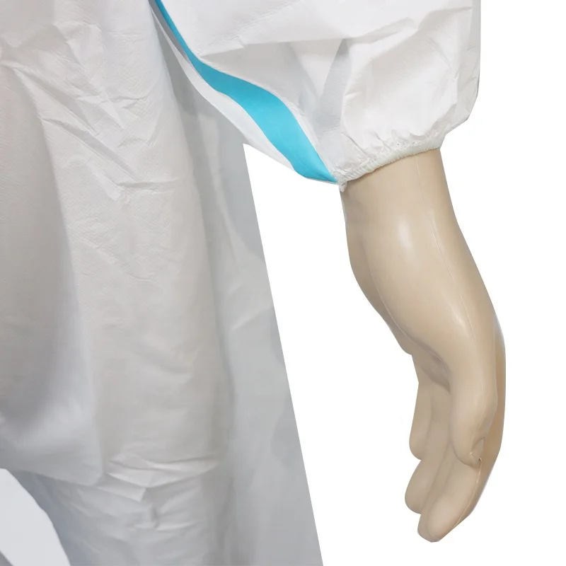 Waterproof 63GSM 65GSM Disposable Medical Protective Micro-porous Coverall with Hood Adult CE Polyethylene Clothes 3 Years HUB