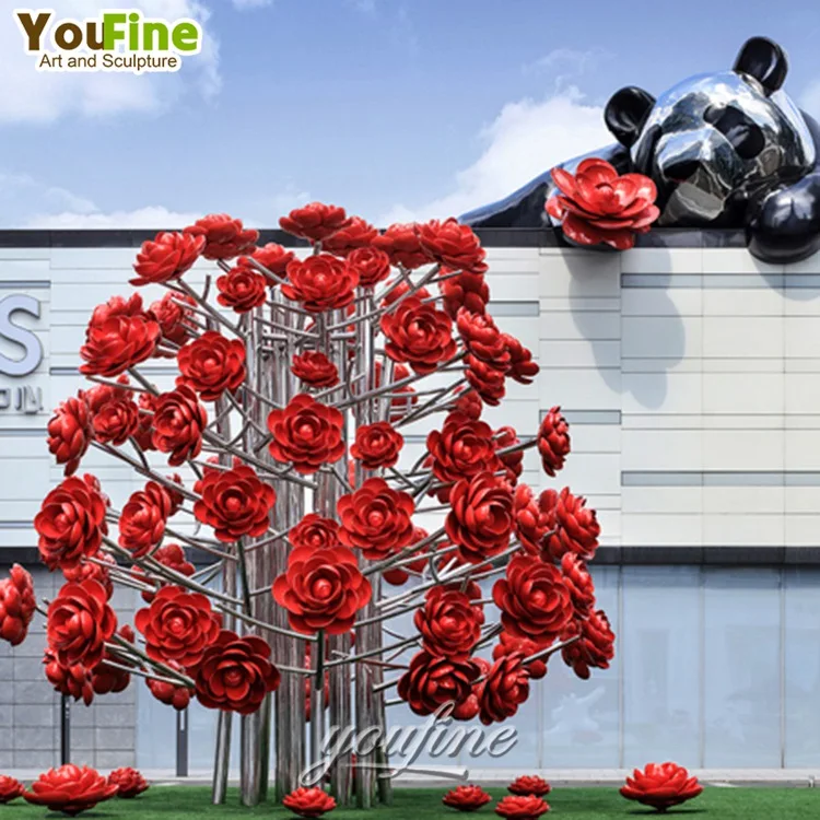 Large Outdoor Modern Stainless Steel Rose Flower Sculpture For Garden