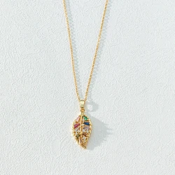 Cheap Price Copper Zircon Necklace Colored Leaf Pendant 18k Gold Plated Clavicle Chain Collar Necklace