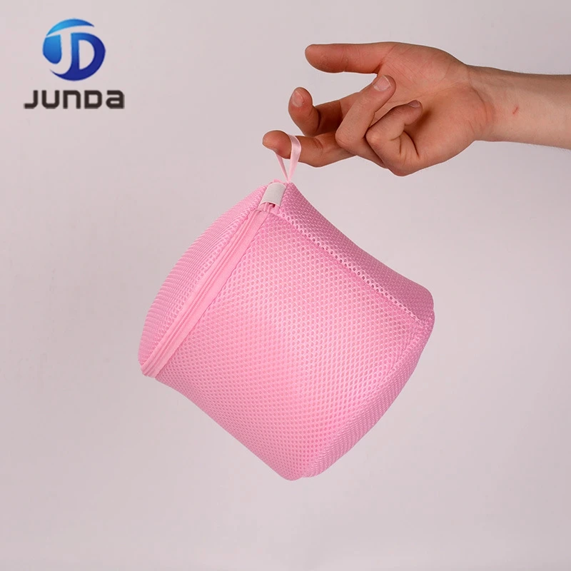 Custom Eco-friendly pink portable foldable Travel zipper Clothes Lingerie polyester mesh laundry