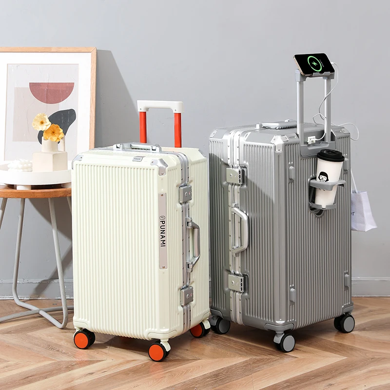2024 new aluminum frame cabin crew luggage travel suitcase fashion strong boarding luggage Suitcase Set Trolley Case female