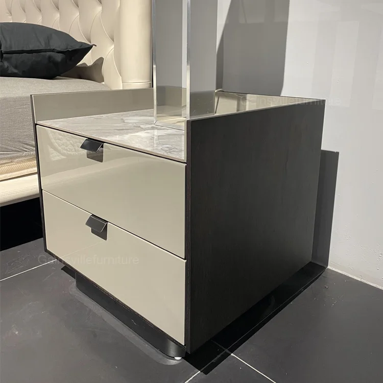 Luxury Designs Shiny  Shiny Lacquer Veneer Cover Marble Nightstand