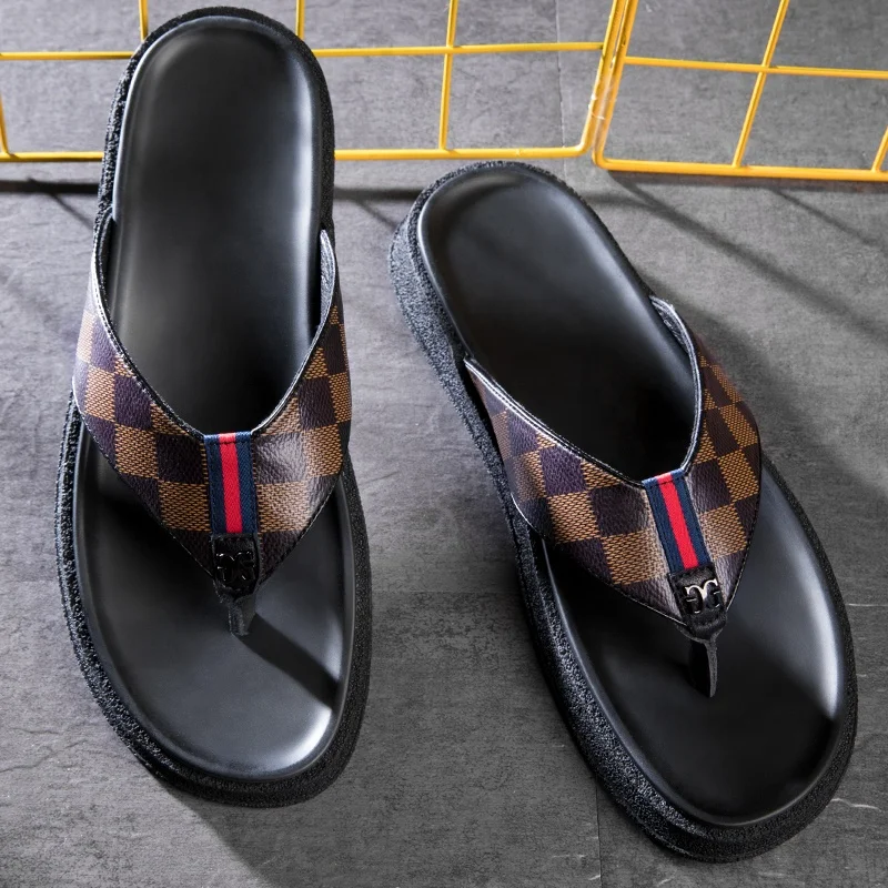  JLF08 Wholesale Man Leather Slippers Sandals Cowhide 2021 Summer Men Flip