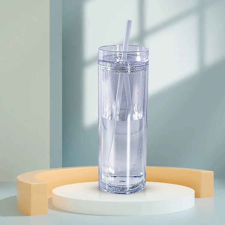 USA Warehouse 16 Oz Plastic Double Walled Tumbler Clear Wholesale Acrylic Tumbler Drinking Cups with Lid and Straw
