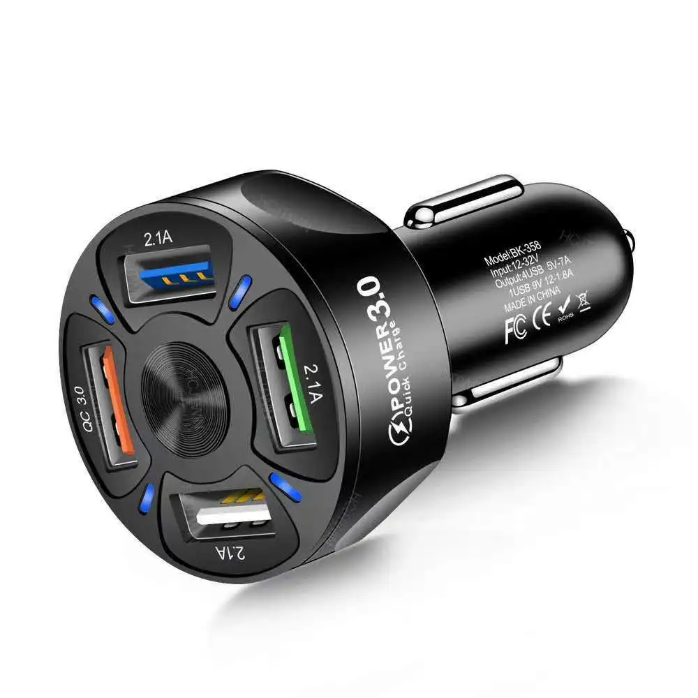OEM 4 in 1 Dual Port USB Car Phone Charger Type C with Retractable Cable Super Fast Charging Adapter