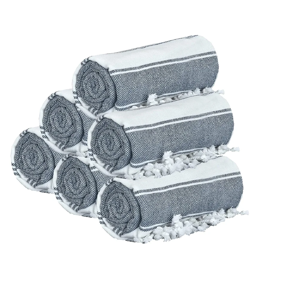 High Quantity Turkish Beach Towel Custom Print Striped Fringed Sand Free Cotton Beach Towels