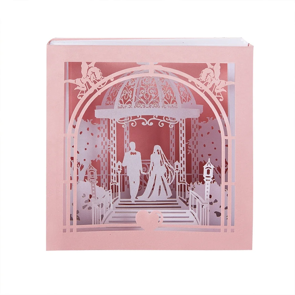 Laser cut pop-up wedding 3d greeting cards with custom printing
