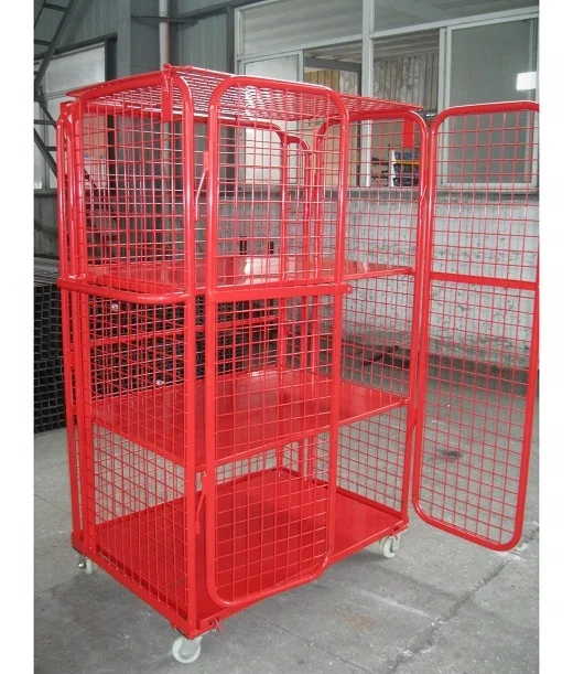 Folding Steel Roll Container Roll Cage Goods Cart Metal Wire Trolley Warehouse Folding Steel Roll pallet