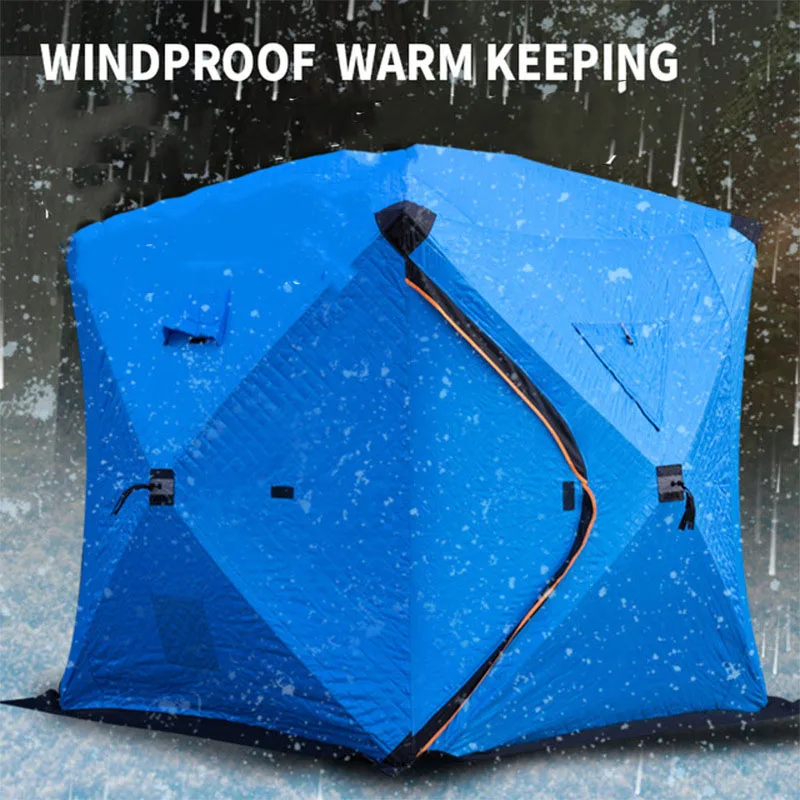 Outdoor Winter Windproof Tents Automatic Set Up Oxford Cloth Cotton Lining Warm Camping Fishing Tent with Snow Skirt