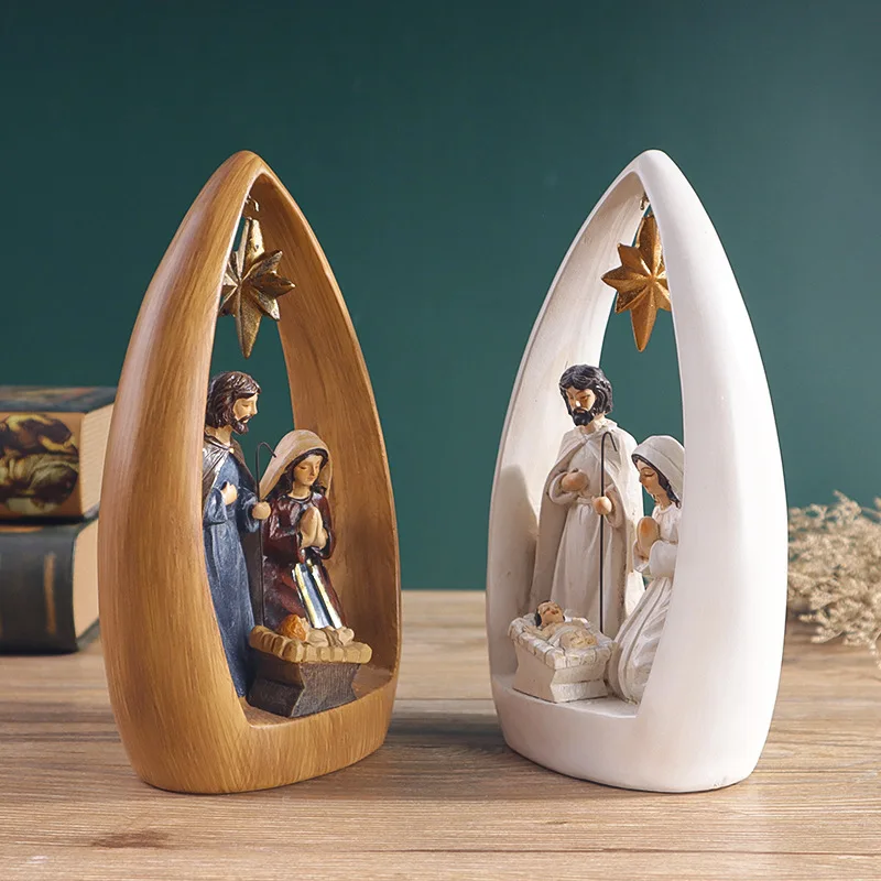 Creative Resin crafts Polyresin Religious Holy Family Jesus Birth Nativity Statue Home Living Room Tabletop Decoration