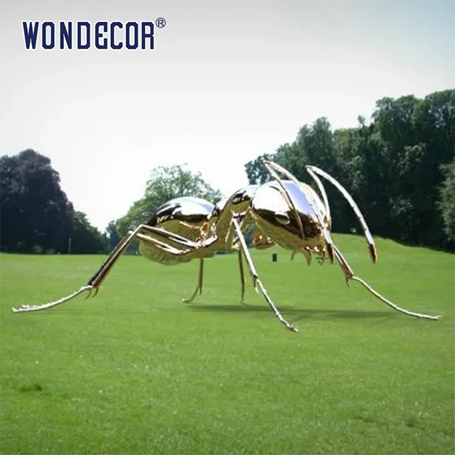WONDECOR Outdoor large mainstream metal animal statue stainless steel ant sculpture