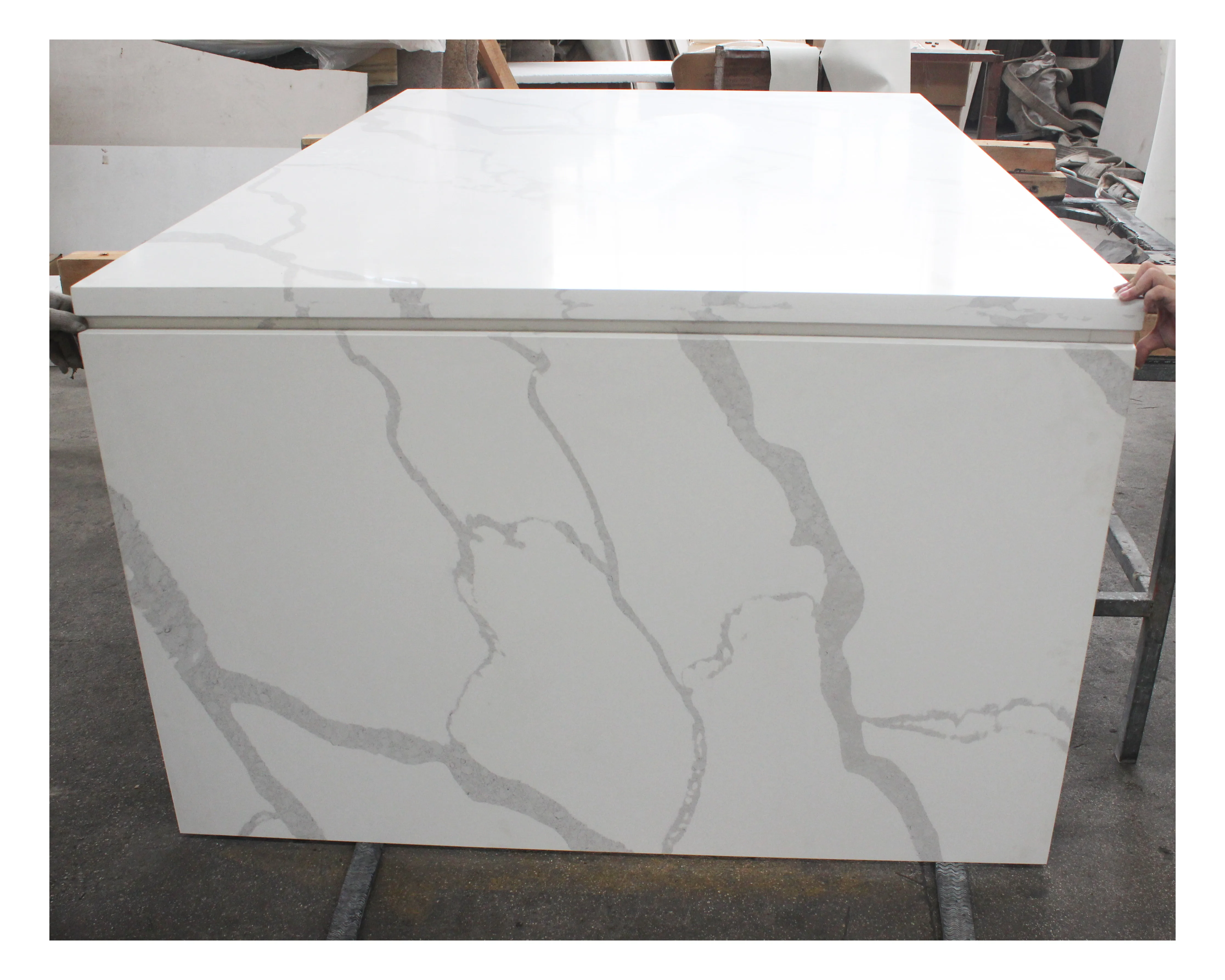 Bookmatched Vein Slab Calacatta Quartz Stone Kitchen Benchtop With Waterfall