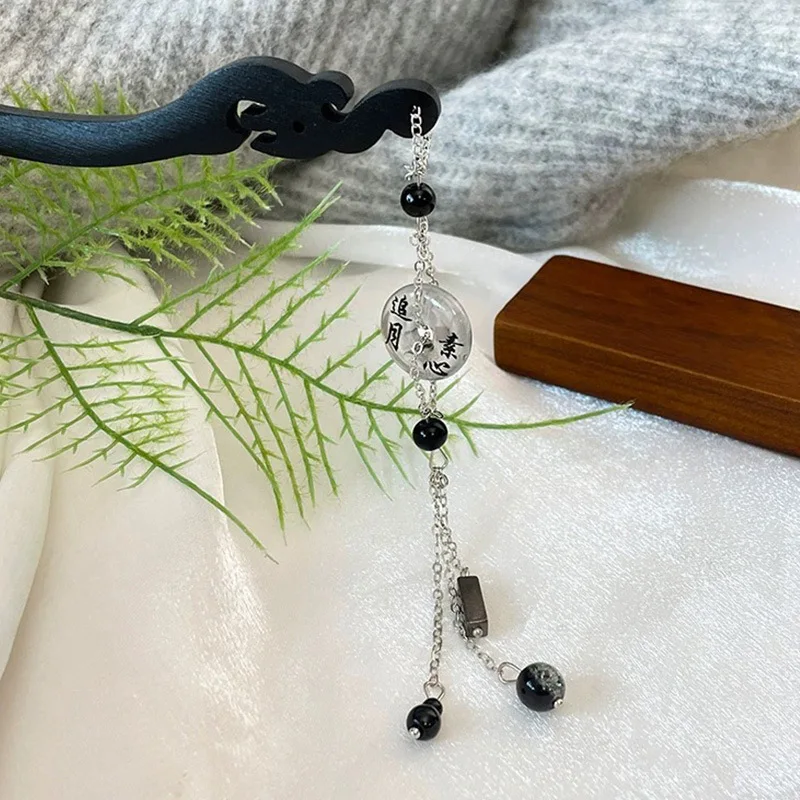 GEERDENG Traditional Chinese Style Jade Ring Pendant Wooden Tassel Hairpin Retro Hair Forks Hanfu Coiling Hairpin