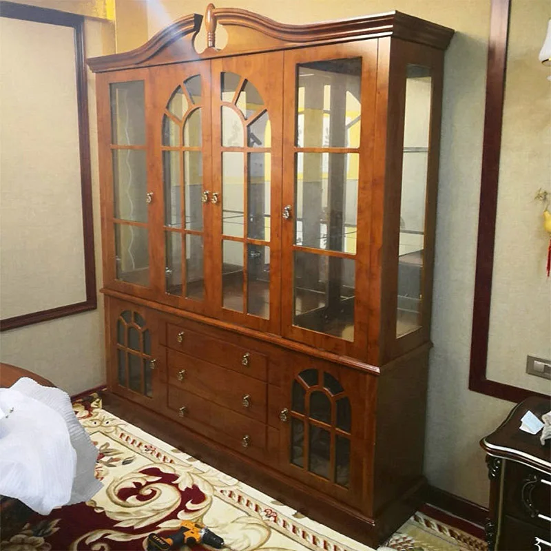Classic Wood Under Vine Cabinet Light Bar Display Glass Buffet Cabinet Oak Wine Counter Luxury Living Room Furniture