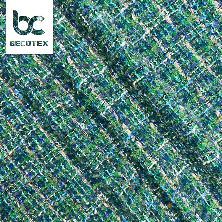 China Hot Selling Popular Fancy Coat Suit wool Yarn dyed tweed woven Dress fabric