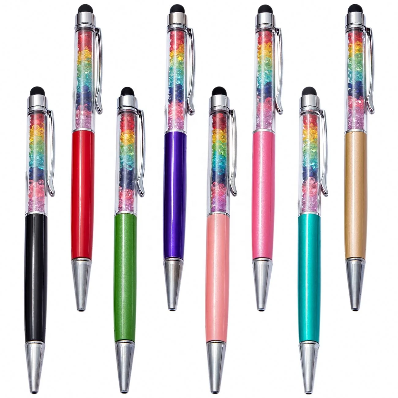 Рекламная металлическая Радужная оптовая ручка с логотипом на заказ, канцелярская ручка с сенсорным экраном, шариковая ручка