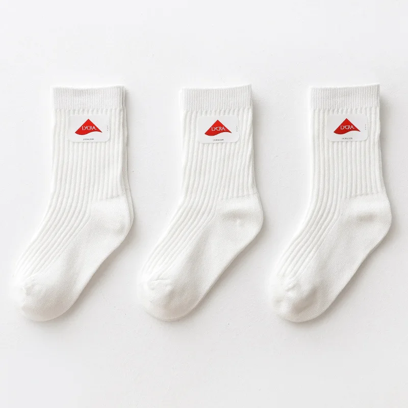  3 pairs a lot Student socks 98% cotton Double needle high quality school boys girls uniform white color for