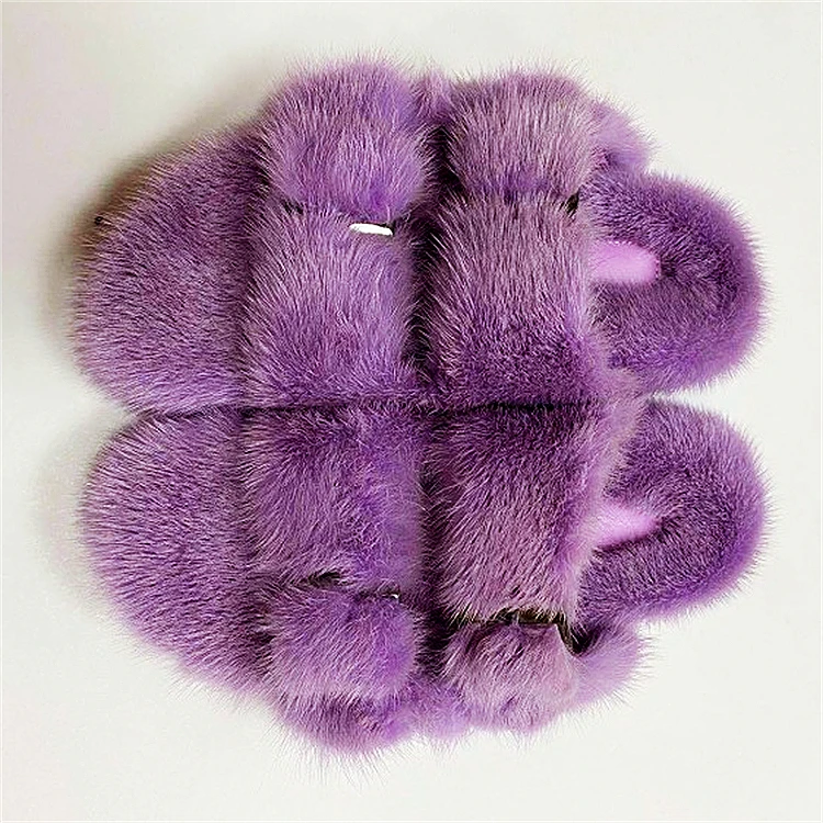 Fashion Full Mink Skin Fur Slippers For Women
