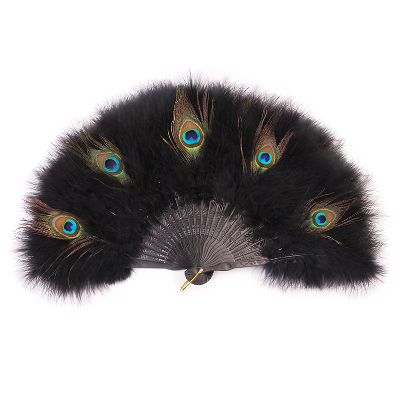 FK Wholesale Dance Performance Fans And Wedding Bride Burlesque White Marabou Peacock Feather Fans