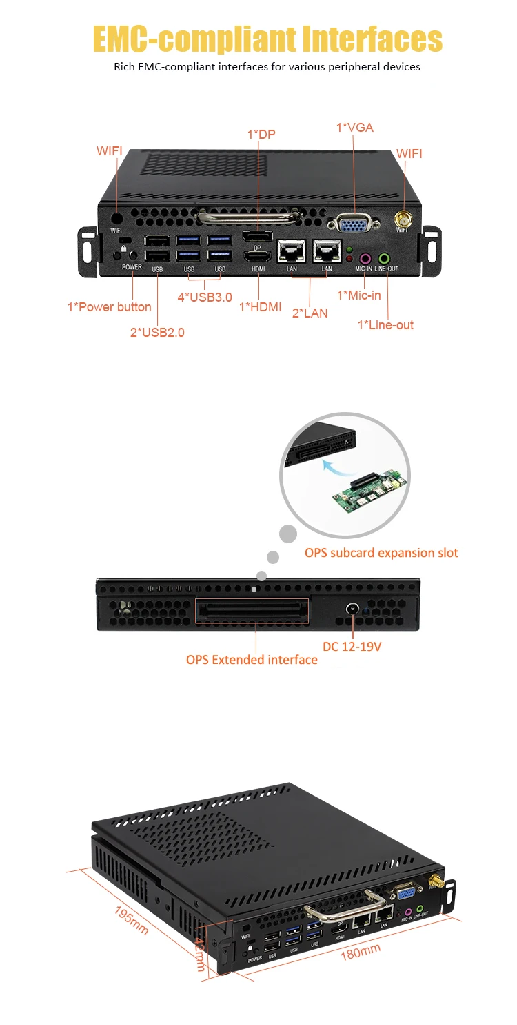 Безвентиляторный индивидуальный OPS i5 i3 i7 Mini PC 4k промышленный компьютер с win10 os mini