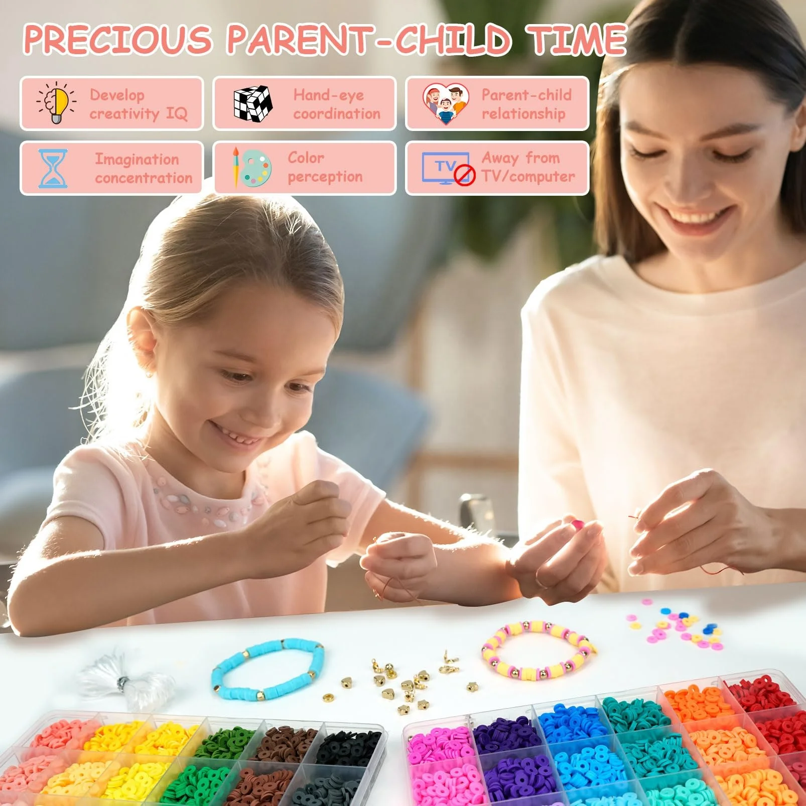 DIY round flat clay beads making kit disk clay Gemstone Beads Kits DIY Jewelry Necklace Bracelet kit for girl