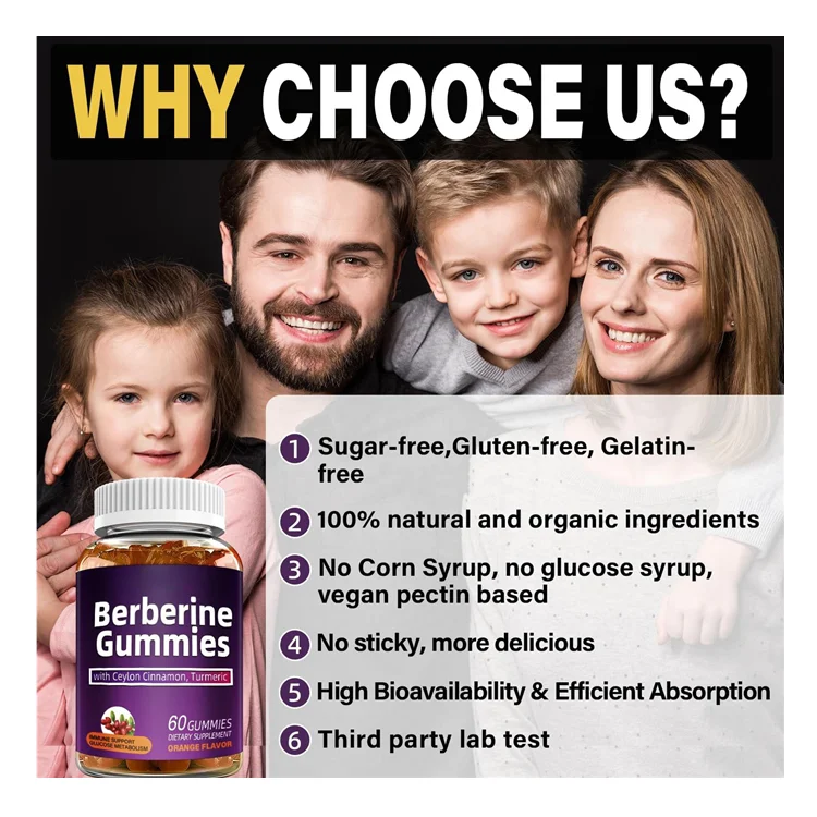 Private Label Vegan 2000mg Berberine HCL Supplement Berberine Gummies with Ceylon Cinnamon Sugar free