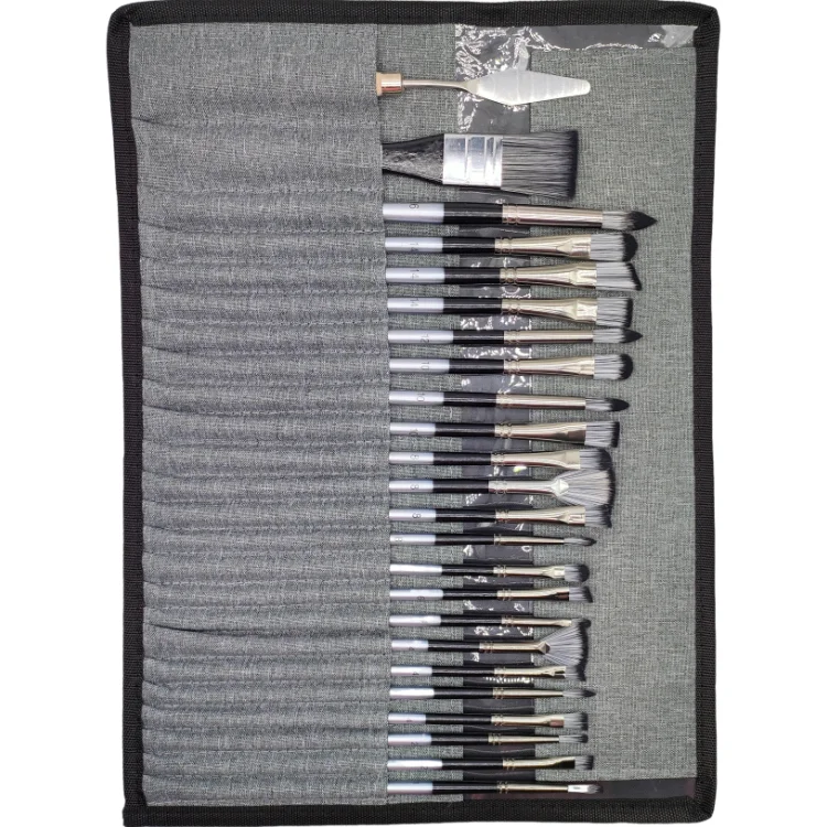 High Quality 24Pcs Double Color Nylon Hair Natural Wooden Handle Watercolor Artist Brush Set