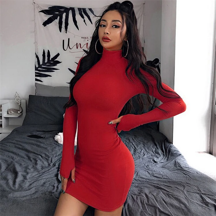 
W6646 2020 Good quality casual fashion sexy solid color bodycon clothes sexy fall dresses for women clothes 