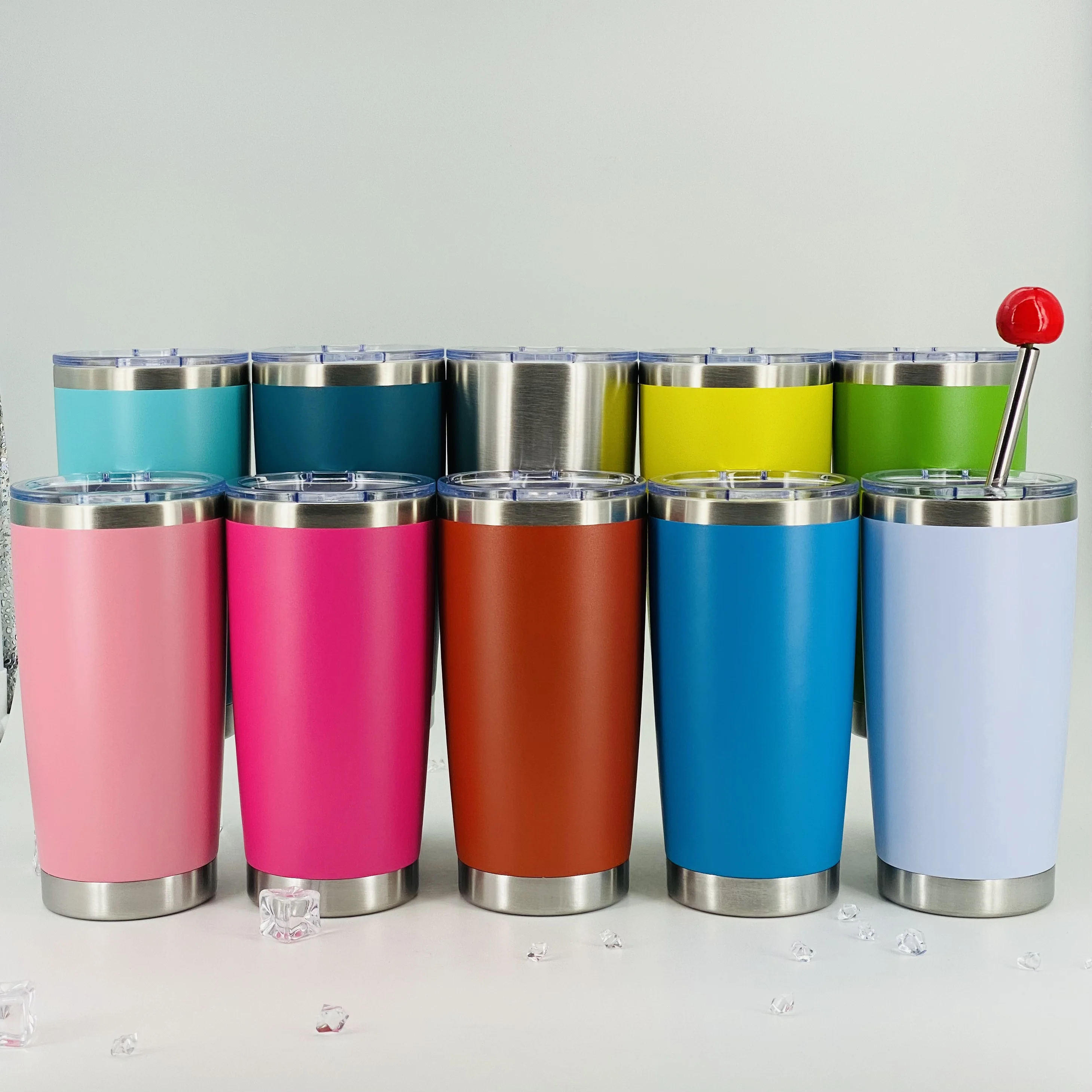 High Quality 20oz Custom Logo Straw Cup Powder Coated Vacuum Insulated Double Wall Stainless Steel Reusable Car Camping Cup