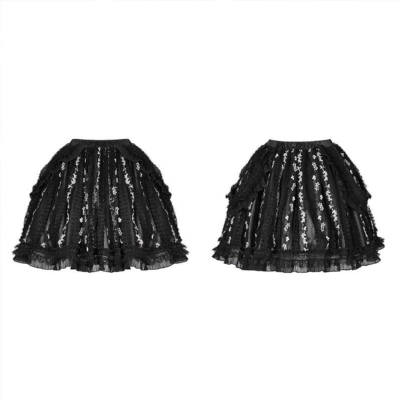 PUNK RAVE WLQ-100BQF Lolita Embroidered Lace Fluffy Skirt Adjustable Straps Short Skirts Girl Skirt with Shoulder Straps