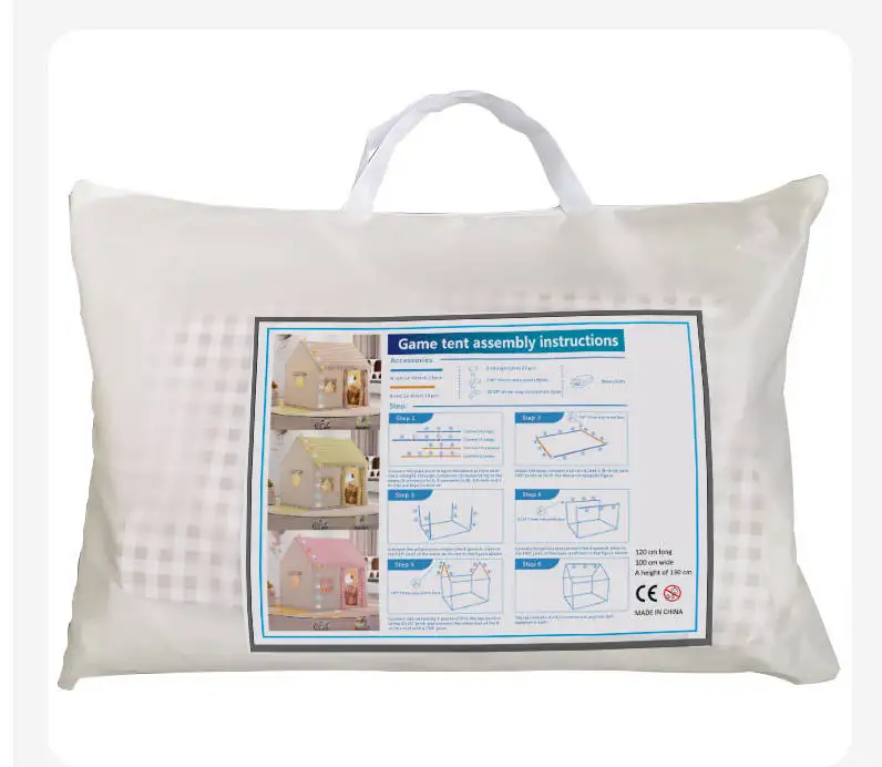 Kids Play Tent Playhouse Indoor Outdoor Optional Star Light Flags Banner Carry Bag Washable Girls Boys Tent