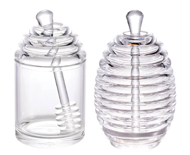 Clear Honey Jar with Dipper and Lid Cover Plastic Honey Bottles Pot