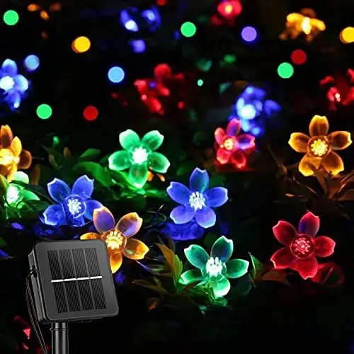 Solar String Flower Lights Outdoor Waterproof 50 LED Fairy Light Decorations for Garden Fence Patio Yard Christmas Tree