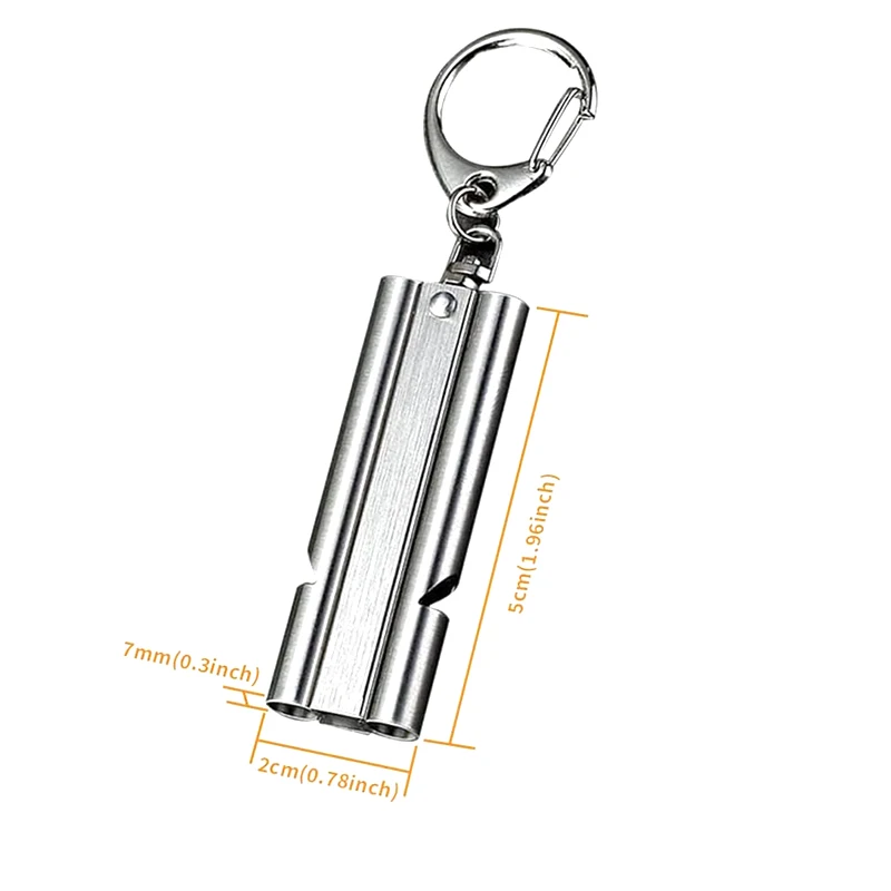 Fishing Training Rescue Stainless Waterproof Emergency Survival Double Tube 120DB Whistle with Lanyard Keychain