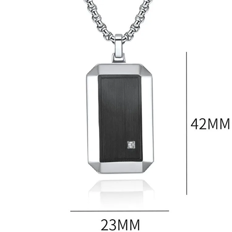 Stainless Steel Solid Design Male Luxury Jewelry Classic Silver Black Plated Two-tone Tag Pendant Necklace